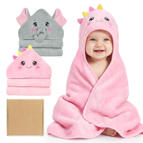 2 Pack Hooded Baby Towels for Newborn, Coral Fleece Baby Bath Towel for Newborn Infant Toddler, Ultra Soft & Lightweight Baby Bath Towels Baby Bath Essentials