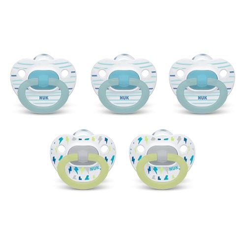 NUK First Choice Classic Orthodontic Baby Pacifier, 6-18 Months Baby Pacifier, Neutral, Baby Must Haves, 5-pack