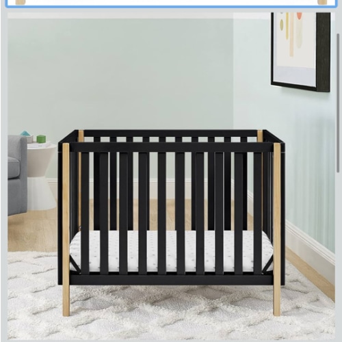 Delta Children Gio Mini Crib with 2.75" Mattress Included, Ebony/Natural