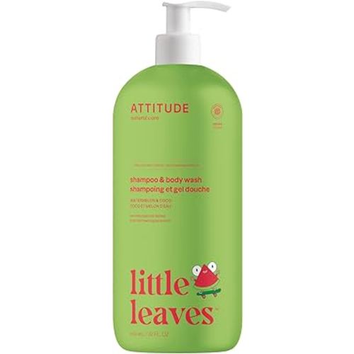 ATTITUDE Shampoo and Body Wash for Kids, EWG Verified Hair and Body Cleanser, Dermatologically Tested Soap, Plant and Mineral Based Bath Products, Vegan, Watermelon and Coco, 32 Fl Oz