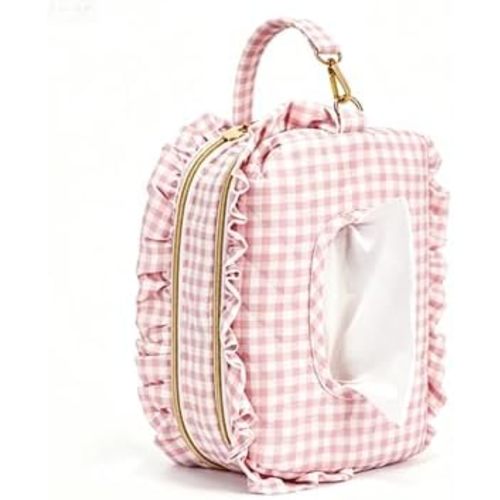 Double-Layer Quilted Wipes Holder, Small Portable Hanging Diaper Pouch with Dispenser for Stroller, Home, Travel