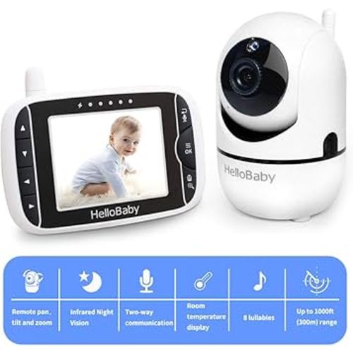 Amazon.com: HelloBaby Video Baby Monitor with Remote Camera Pan-Tilt-Zoom, 3.2'' Color LCD Screen, Infrared Night Vision, Temperature Display, Lullaby, Two Way Audio : Baby