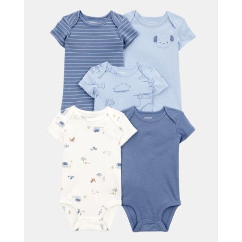 3 mo. Baby Boy 5-Pack Dog Short-Sleeve Cotton Bodysuits - Blue - Carter's | Carter's