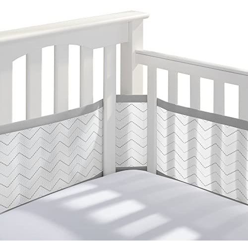 BreathableBaby Breathable Mesh Crib Liner – Classic Collection – Gray Chevron – Fits Full-Size Four-Sided Slatted and Solid Back Cribs – Anti-Bumper