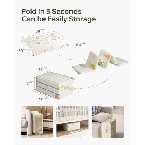 Baby Play Mat, Foldable&Waterproof Baby Play Mat for Floor, Reversible Foam Playmats for Babies Boy and Toddlers Infants, Edge Reinforcement Crawling Mat for Indoor&Outdoor&Travel(50*77*0.4)