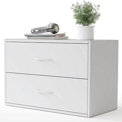 PrimeZone 2 Wood Drawers Closet Dresser Storage Organizer Stackable White