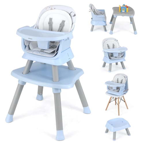 INFANS 8 in 1 Baby High Chair, Convertible Highchair for Babies and Toddlers, Infant Dining Booster Seat, Building Block Table, Kids Stool Table Chair Set with Removable Tray
