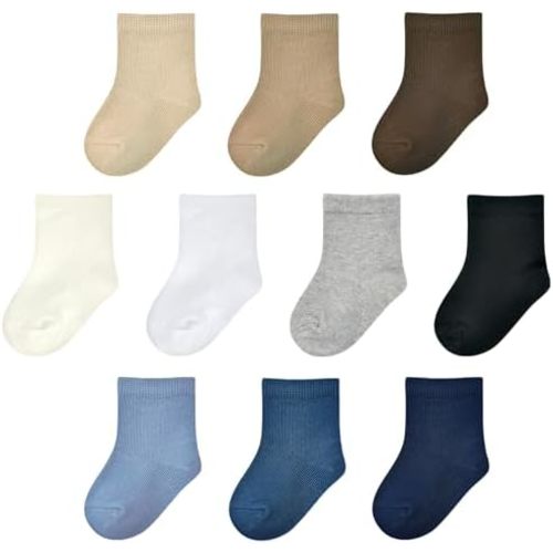 Baby Socks 0-3 months Infant White Crew Socks Baby Girls Newborn Dress Sock Boys Baptism Christening 10 Pack(Neutral Set, XS)