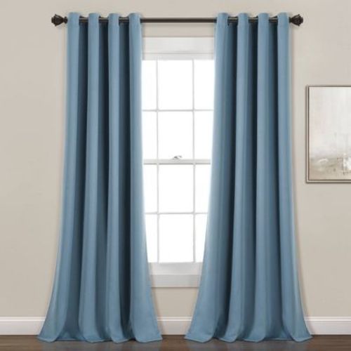 Set of 2 (52"x84") Insulated Grommet Blackout Window Curtain Panels Dusty Blue - Lush Décor: Modern Noise Reduction, Energy Efficient