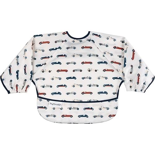 Tiny Twinkle Long Sleeve Bib for Babies & Toddlers | Waterproof Smock Bib for Eating | Machine Washable & Mess-Proof Feeding Essentials | Newborn Shower Gift (Vintage Cars, Small 6-24 Months)