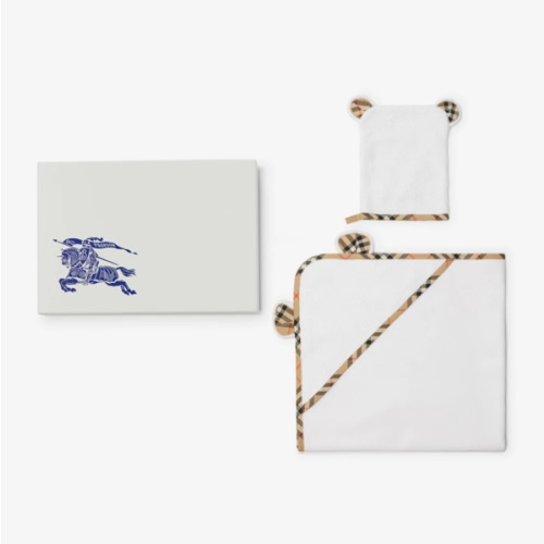 Burberry Cotton Blend Two-piece Baby Towel Set in White - Children