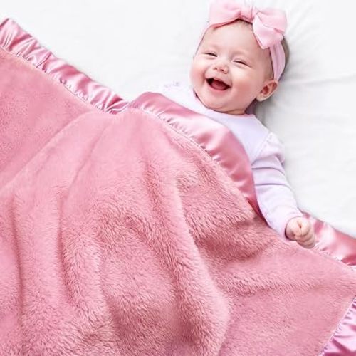 Pro Goleem Fleece Baby Blanket with 2 Inch Satin Trim Soft Anti-Static Plush Blanket for Boys and Girls Christmas Baby Gifts for Babies 30''x40''，Blush Pink