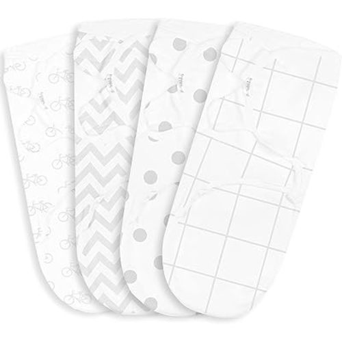 BaeBae Goods Swaddle Blanket, Adjustable Infant Baby Swaddling Wrap Set of 4, Baby Swaddling Wrap Blankets for Boys and Girls Made in Soft Cotton (0-3 Months, Grey Bicycles)