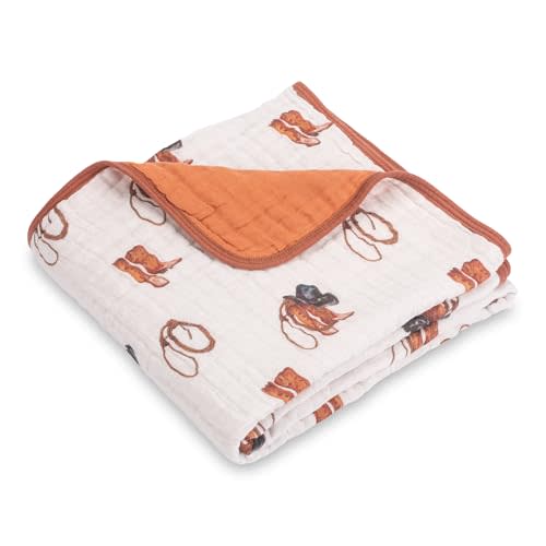 Muslin Baby Blanket 100% Organic Cotton, Muslin Quilt Lightweight, Muslin Blanket for Baby Boy, 6 Layers Baby Blanket 47"x 47", Nursery Receiving Blankets Baby Essentials, Registry (Cowboy Print)