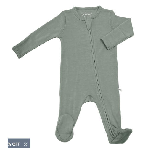 Footie Pajamas, Merino Wool, Sage