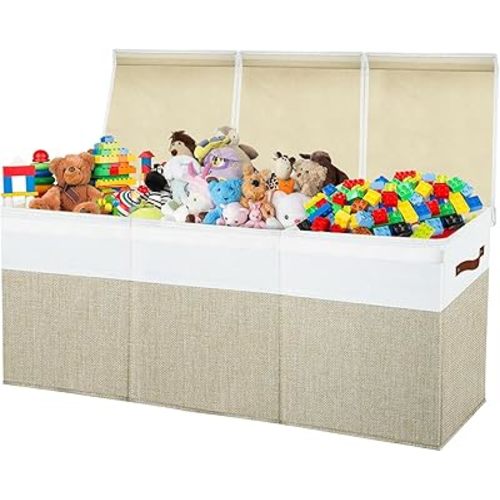 Large Toy Box Chest,Toy Storage Organizer,Storage Bins with Lids,Stuffed Animal Storage,Toy Bins for Kids,Toddlers,Baby,Girls,Nursery,Living Room,playroom(Beige)