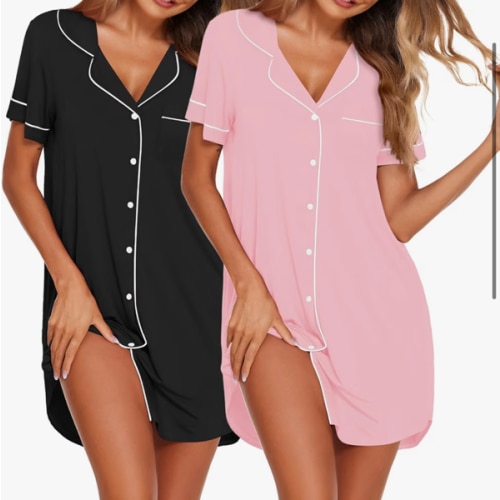 Ekouaer Nightgowns for Women 2 Pack Button Down Sleepwear Soft Sleepshirts