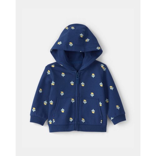 Baby Girl Floral French Terry Zip-Up Hoodie - Navy Blue | Carter's