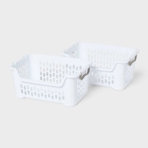 2pk Stacking Laundry Basket White - Brightroom™