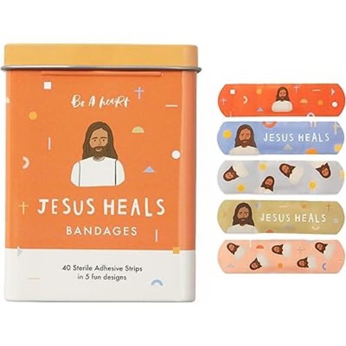 Be A Heart Original Jesus Heals Bandages, Kids Adhesive Bandages, Band-Aid for Kids (2 Bandage Tins)