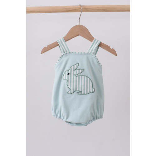 Blue stripe bunny applique bubble