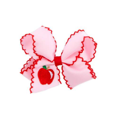 Apple Embroidered Moonstitch Hair Bow