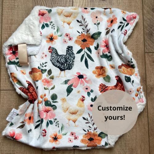 Floral Chicken Blanket; Chicken Lovey; Farm Boho Nursery; Floral Chicks Blanket; Boho Chicken Lovey; Girly Blanket; Farm Girl Nursery