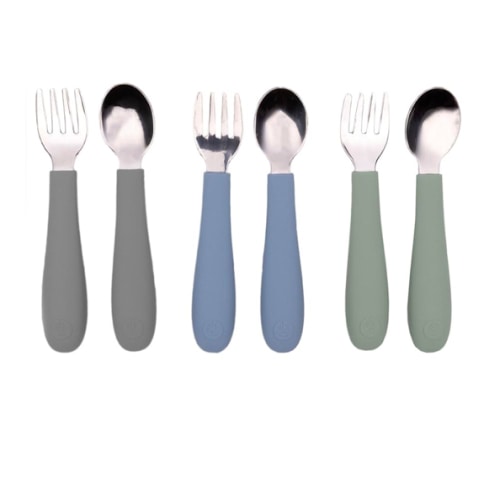 WeeSprout Toddler Utensils, 3 Forks & 3 Spoons, 18/8 Stainless Steel & Food Grade Silicone, Thick Easy-Grip Handles, Perfect Length For New Self Feeders, Gentle On Gums & Teeth, Dishwasher Safe