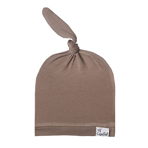 Copper Pearl Baby Beanie Hat Top Knot Stretchy Soft Gobi
