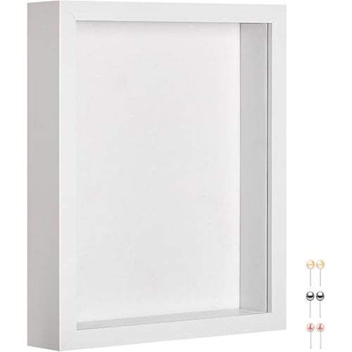16x20 Shadow Box Picture Frame Display Case with Soft Linen Back-Thickened Panel,Large White Deep Shadow Box Frame 16x20 for Jersey Graduation Items Flower Photo Craft Memorial