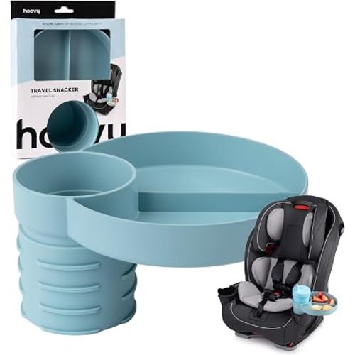 Hoovy Plastic Cup Holder Tray for Car Seat, Booster Seat, Stroller - Carseat Cup Holder Snack Tray - Car Seat Tray for Kids Travel - Toddler Car Seat Accessories - Sharkskin 1 Pack