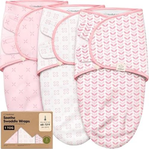 KeaBabies 3pk Organic Baby Swaddles for Newborns Infant 1 TOG Blossom, 0-3M