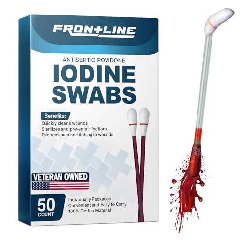 Povidone Iodine Swabs, 50 Pack, Iodine Antiseptic Solution for Wound Care | Easy-To-Use, 10% More Iodine Solution, Cotton Swabsticks, Nasal Cleansing, First Aid & Medical Supplies, Individually Wrapped