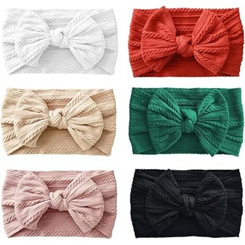 6PCS Baby Headbands, Girls Headbands with Bows, Soft Stretchy Nylon Hair Bands Hair Accessories for Newborn Infant Toddler
