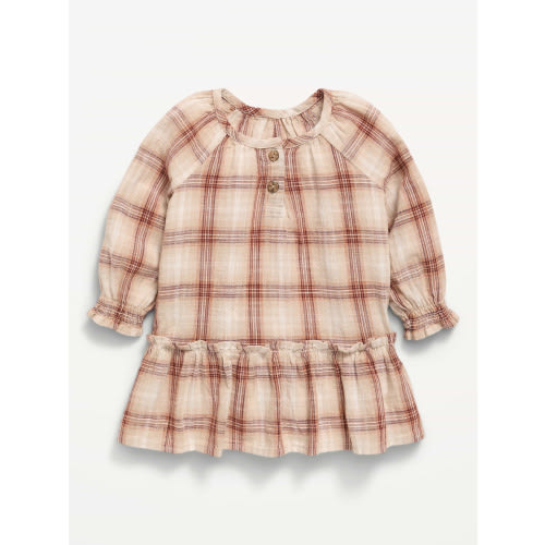 Long-Sleeve Plaid Ruffled Swing Dress for Baby