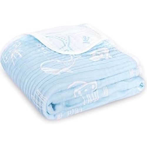 BOPRIO Muslin Baby Blanket Ultra Soft and Lightweight Versatile Swaddle and Bed Blanket for Baby Toddler Essentials Infant Shower Items, 43 x 43 Inch (Blue Ocean)