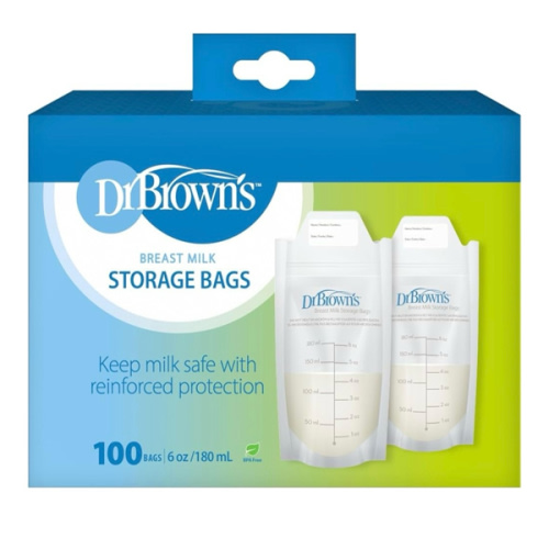 Dr. Brown’s Breast Milk Storage Bags, Disposable and Durable Bags for Freezing & Heating Breast Milk, (100 ct) 6 oz Bags, BPA free