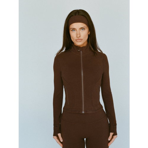 organic cotton zip jacket - chocolate brown