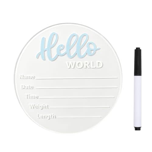 Baby Announcement Sign, 5.9 Inch“Hello World” Newborn Sign for Birth Announcement, Baby Name & Welcome Baby Board, Acrylic Newborn Announcement Sign for Hospital (Blue)