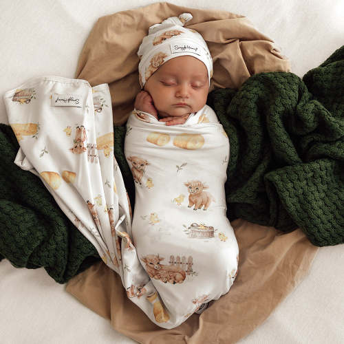 Highland Cows Organic Jersey Wrap & Beanie Set | Snuggle Hunny