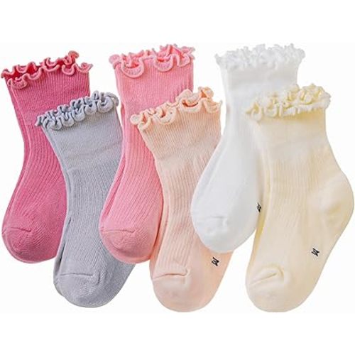 Velice Baby Girls Ruffle Socks Infant Toddler Girls Frilly Dress Cute Crew Socks 6 Pairs