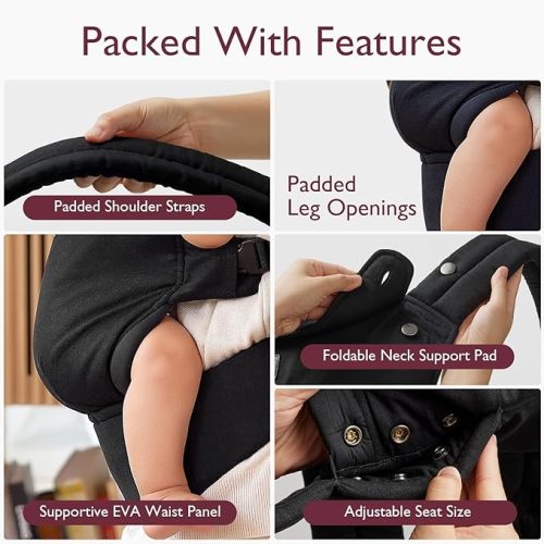 Momcozy Baby Carrier - Ergonomic, Cozy and Lightweight Carrier for 7-44lbs, Effortless to Put On, Ideal for Hands-Free Parenting, Enhanced Lumbar Support, Purehug for Infant to Toddler, Black