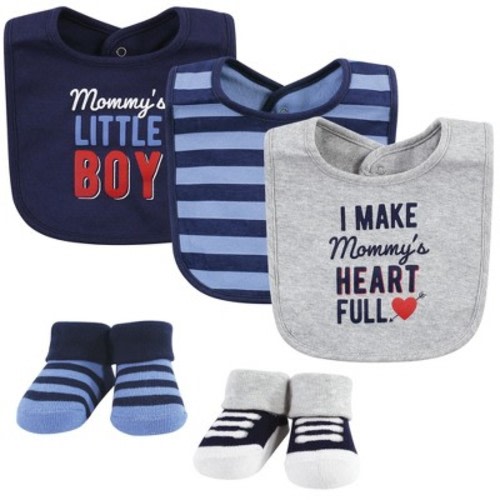 Hudson Baby Infant Boys Cotton Bib and Sock Set, Mommys Little Boys, 0-9 Months