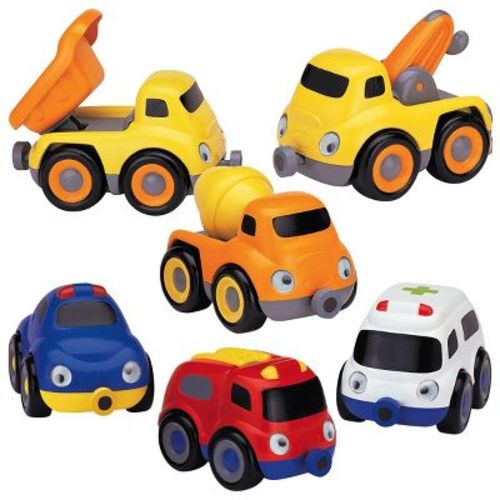 Small World Toys Emergency & Construction Truck Tailgate Trios - Set of 6