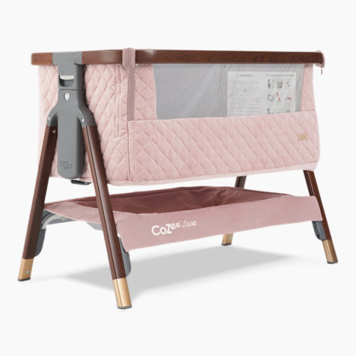 CoZee Luxe Bedside Crib - Walnut/Blush Pink