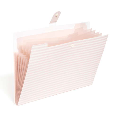 U Brands 6 Pocket Expandable File, 13" x 9.5" x 0.8", Prep Pink Stripes File Organizer, Freestanding
