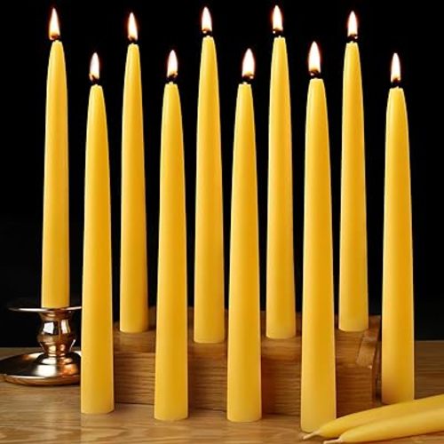 10inch Beeswax Taper Candles 12 Pack Natural Pure Beeswax Candlesticks Smokeless 10 Hour Long Burning Time Tapered Beeswax Candle Sticks Bees Wax Candle for Home Prayer