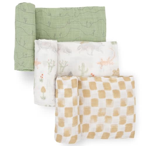 Little Unicorn Muslin Swaddle Blanket for Newborns & Infants | Soft & Breathable Fabric | Set of 3 Baby Blankets for Swaddling, Nursing, Shower Gifts (Desert Night)