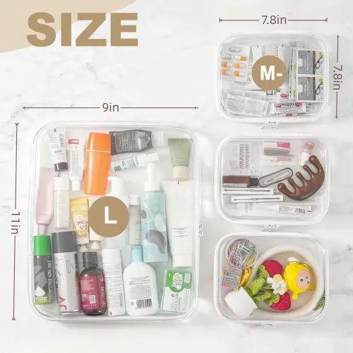 PIQOLA Clear Organizer Storage Box Clear Hard Zipper Case PVC Plastic CLear Storage Containers for Tools & Small Objects Girl Stuff Portable Travel Organizer Set Makeup Organizer Jewelry Box Toy Storage Bins High Transparency TikTokShopBlackFriday M 3S - 