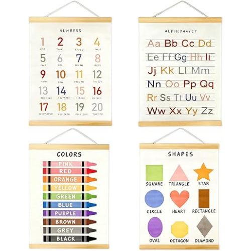 LIOUCBD 4Pcs Kids ABC Number Colors Shapes Educational Wall Posters
